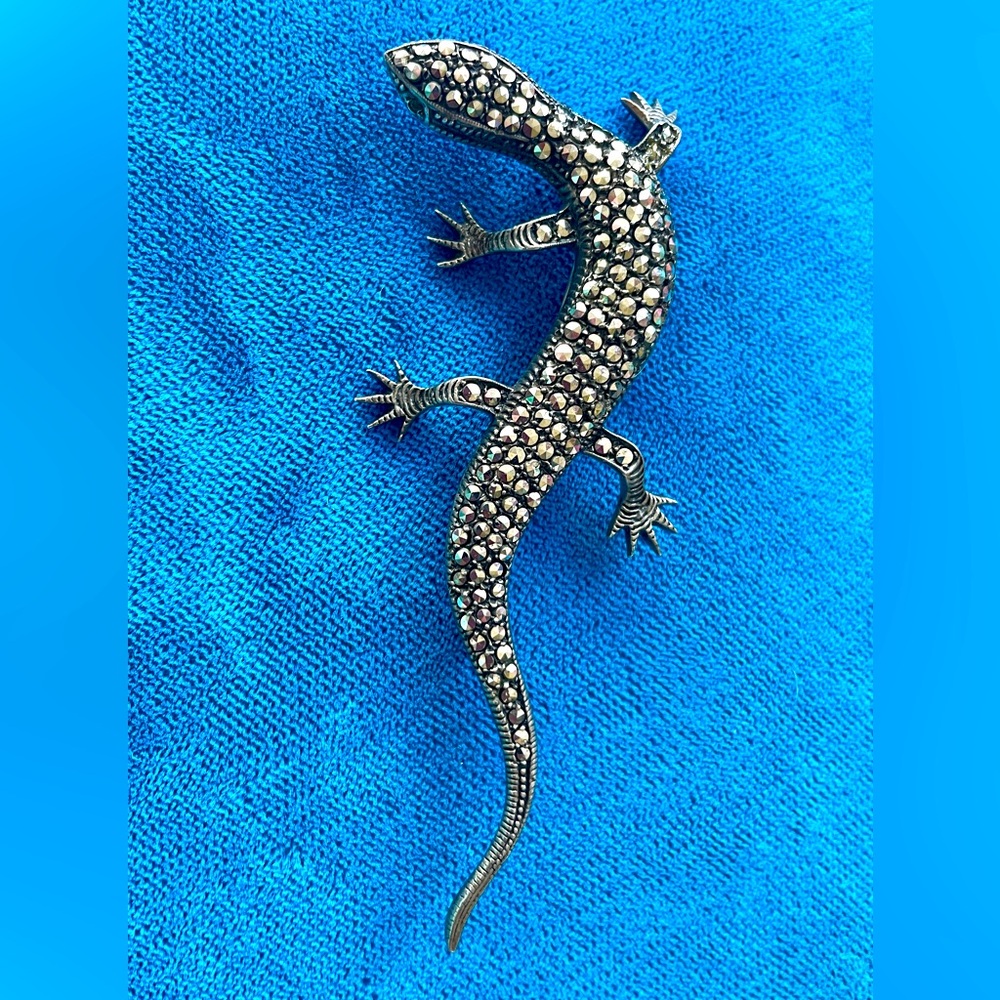 Vintage Silver Marcasite Gecko 🦎 Brooch